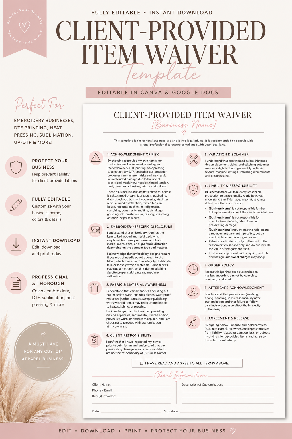 Client-Provided Item Waiver Agreement Template