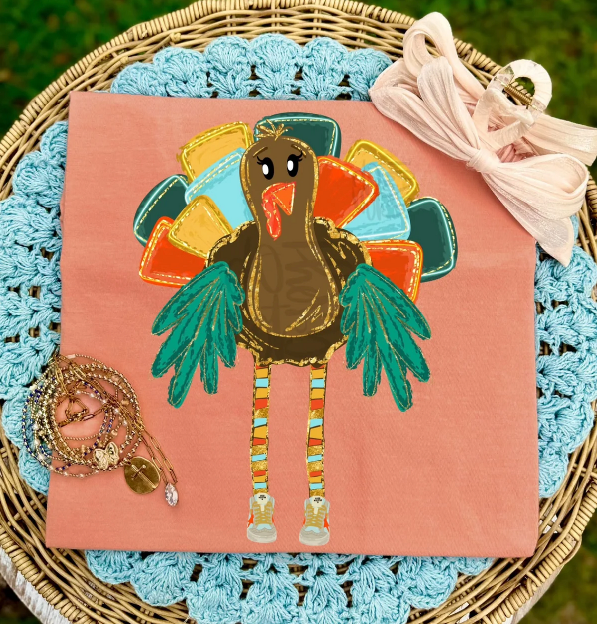 Colorful Retro Turkey Thanksgiving Graphic Tee