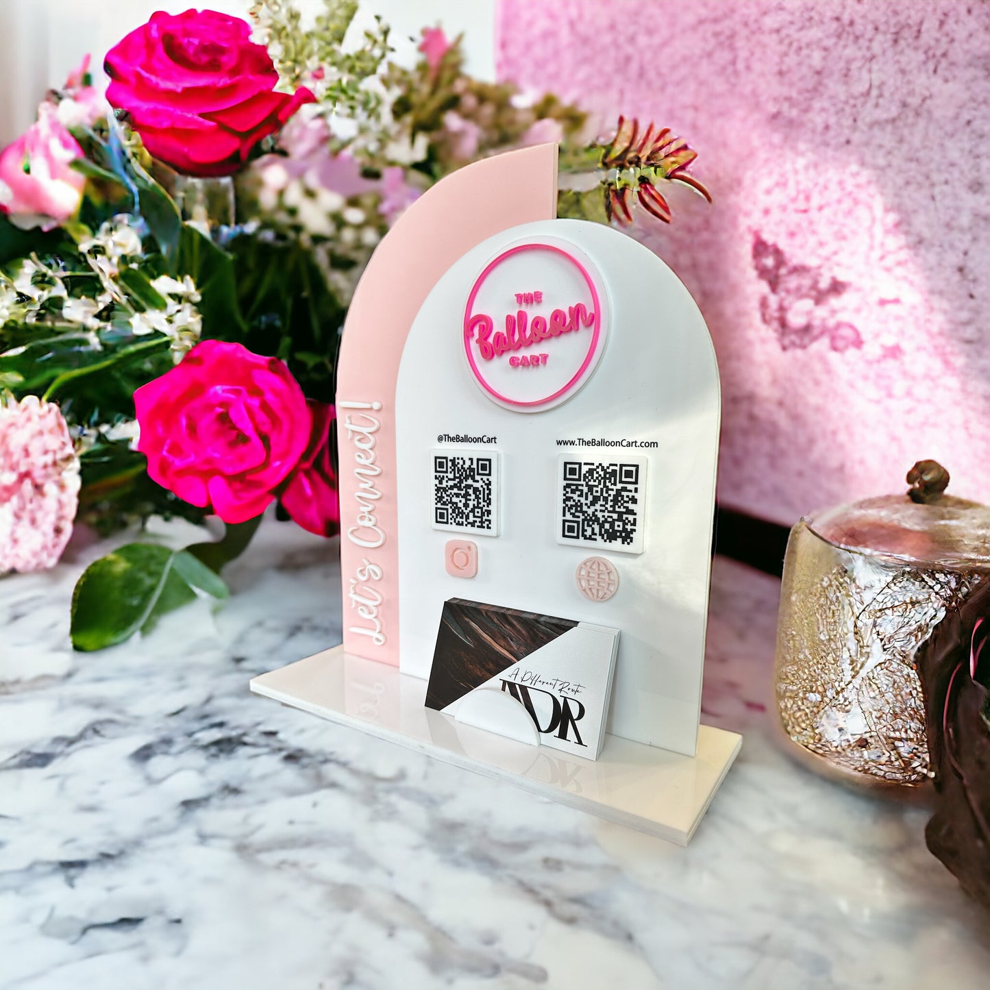 Custom Acrylic QR Code Business Display Sign with Business Card Holder