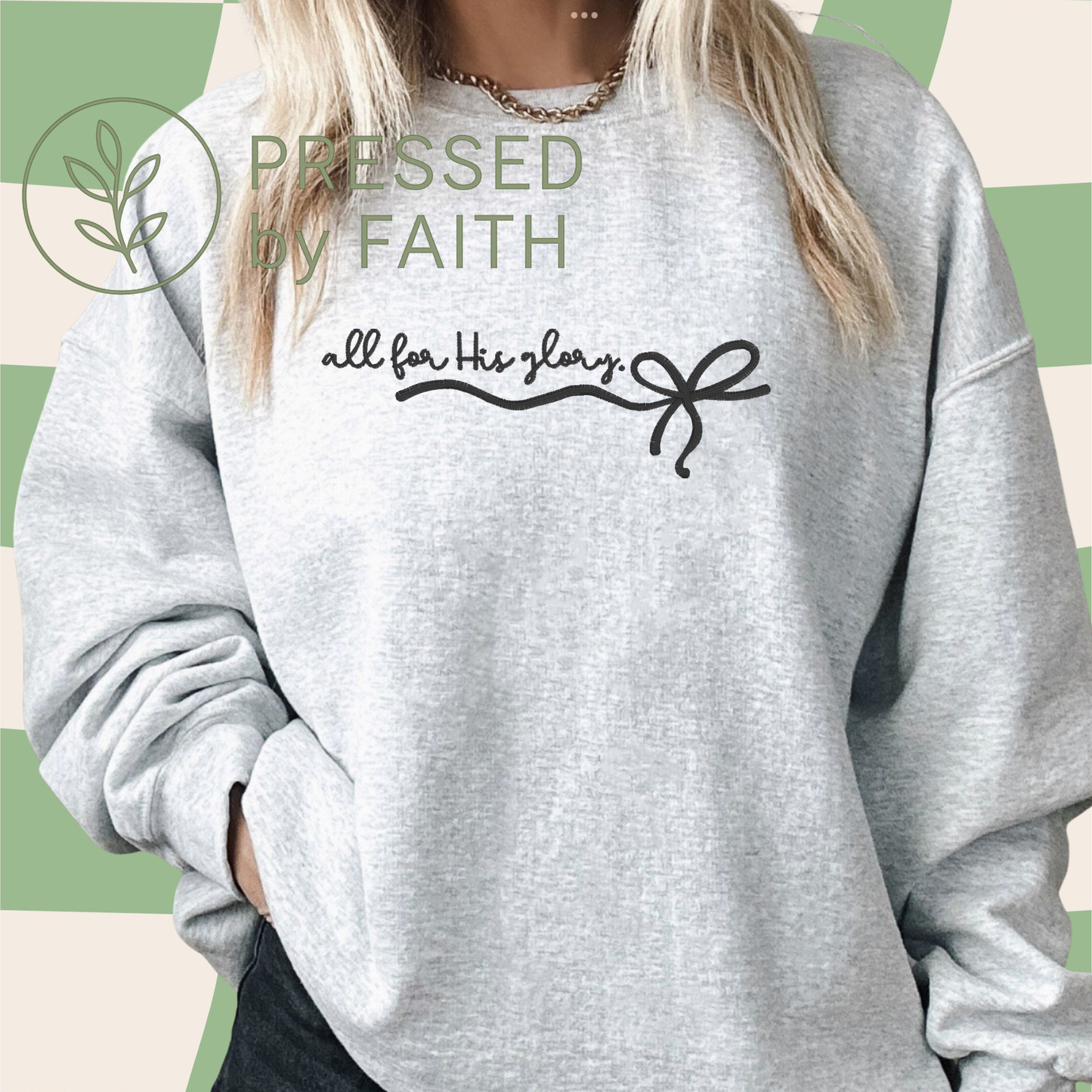 Embroidered Bow Script Faith Crewnecks