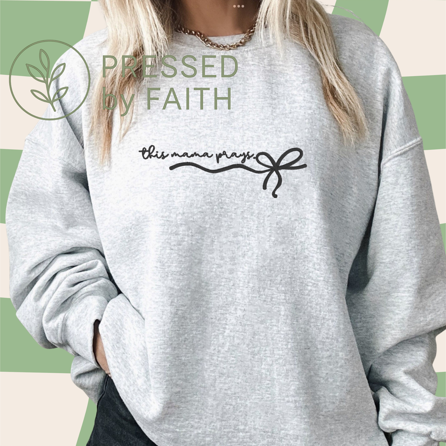 Embroidered Bow Script Faith Crewnecks