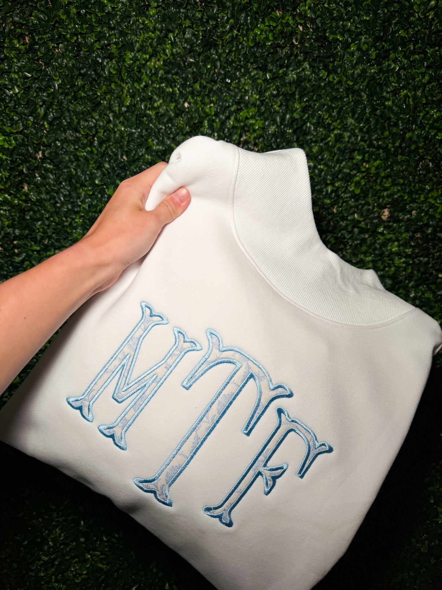 Fishtail Monogram Embroidered Sweatshirt | Custom Initials | Personalized Crewneck | Appliqué Embroidery