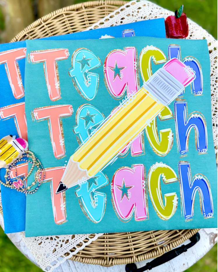Teacher Pencil Graphic Shirt | Colorful Back to School Teacher Tee | Cute Teacher T-Shirt