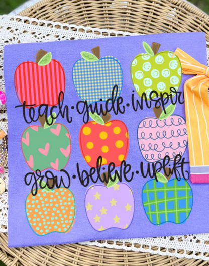 Teach Guide Inspire Grow Believe Uplift Shirt | Teacher Apple Graphic Tee