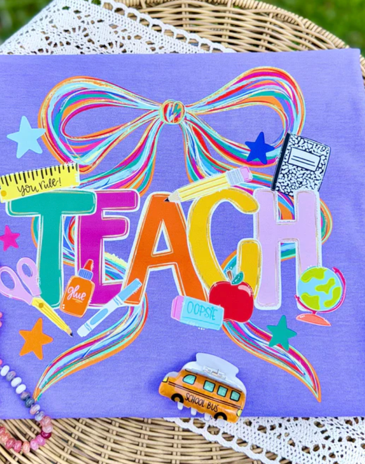 Teach Rainbow Bow Shirt | Colorful Teacher Shirt | Cute School Tee