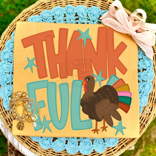 Thankful Retro Turkey Graphic Tee | Colorful Thanksgiving Shirt