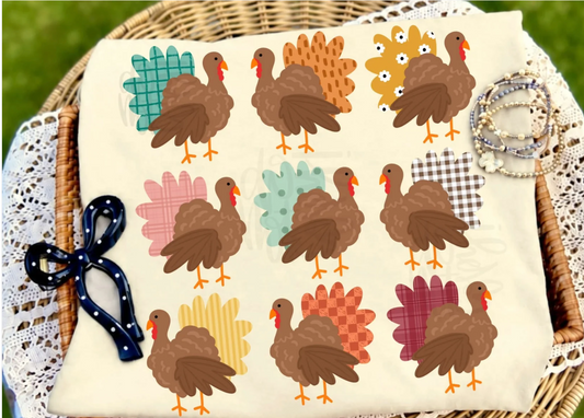 Retro Turkey Pattern Thanksgiving Graphic Tee | Cute Fall Turkey Shirt